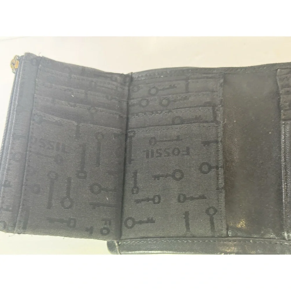 Fossil Long Live Vintage 1954 Emory Black Leather Lambskin Clutch Wallet Bifold